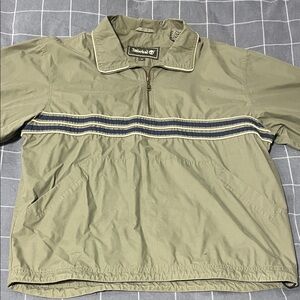 Vintage Timberland Men's Olive Windbreaker with Navy Stripe